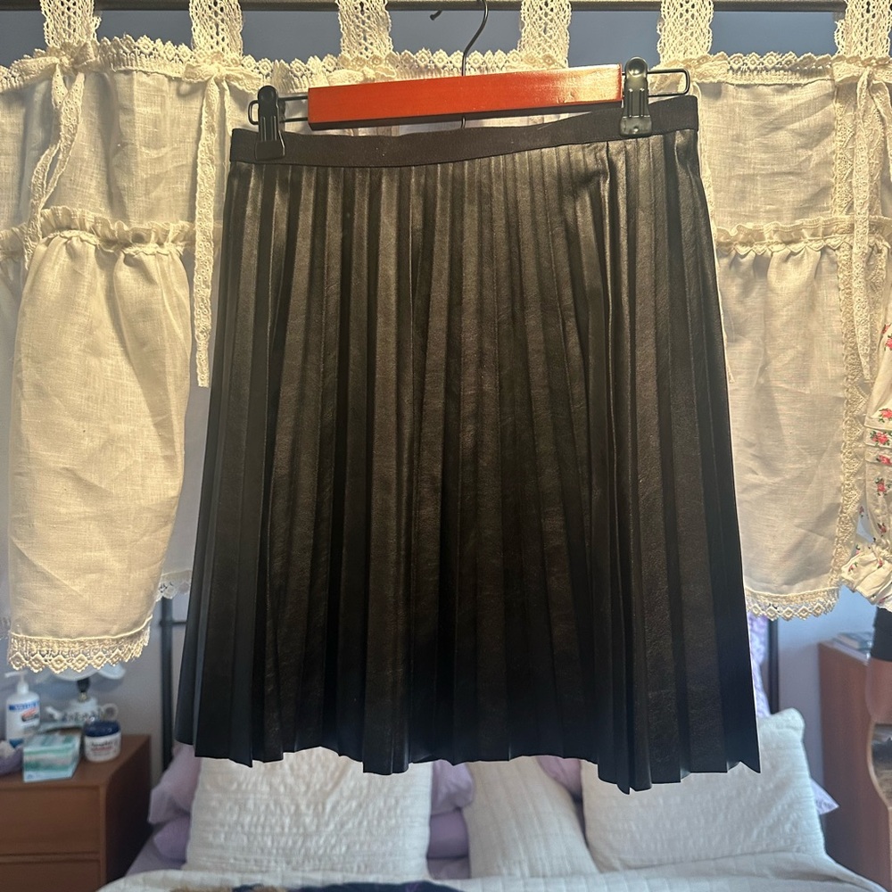 Jcrew Black Faux Leather Pleated Skirt